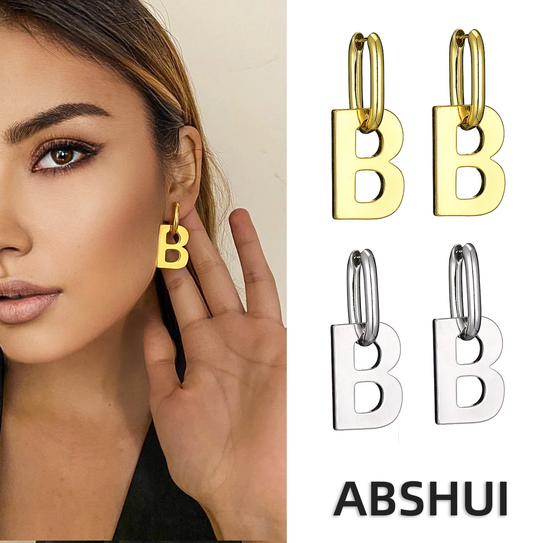 

Exaggerated Letter B Symmetrical Shape 925 Silver Needle Stud Earrings For Women Compact Temperament Simple Texture Versatile