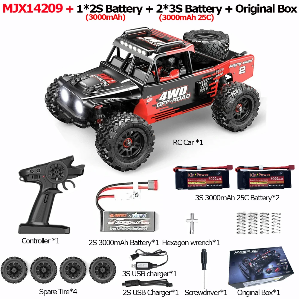 

MJX 14209 1/14 Радиоуправляемая машина 75 км/ч Hyper Go Бесщеточный 2,4G Грузовик с дистанционным управлением 4WD Внедорожный гоночный радиоуправляемый грузовик Хобби RC Игрушка
