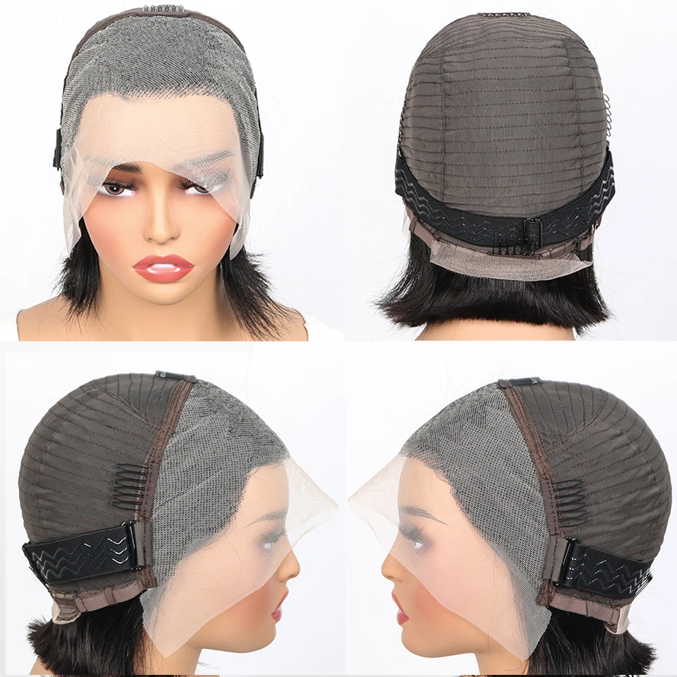 6 بوصة العظام مستقيم بوب شعر مستعار HD الدانتيل الشفاف شعر مستعار أمامي قصير بوب 13x4 الدانتيل أمامي خصلات الشعر المستعار الإنسان للنساء باروكة من شعر طبيعي #6