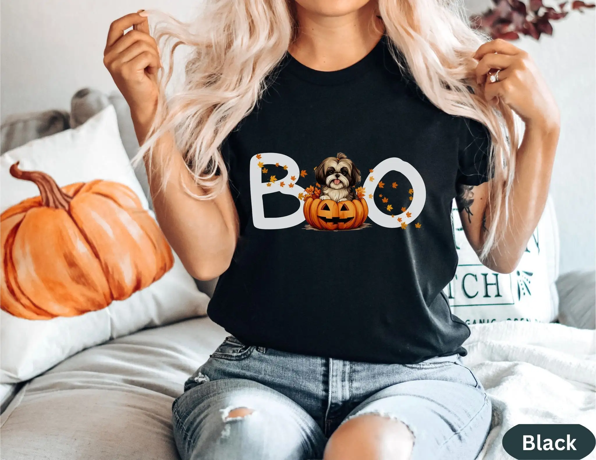 

Милая футболка Shih Tzu на Хэллоуин Shihtzu S для собаки, мамы, человека, Boo Pumpkin Mama