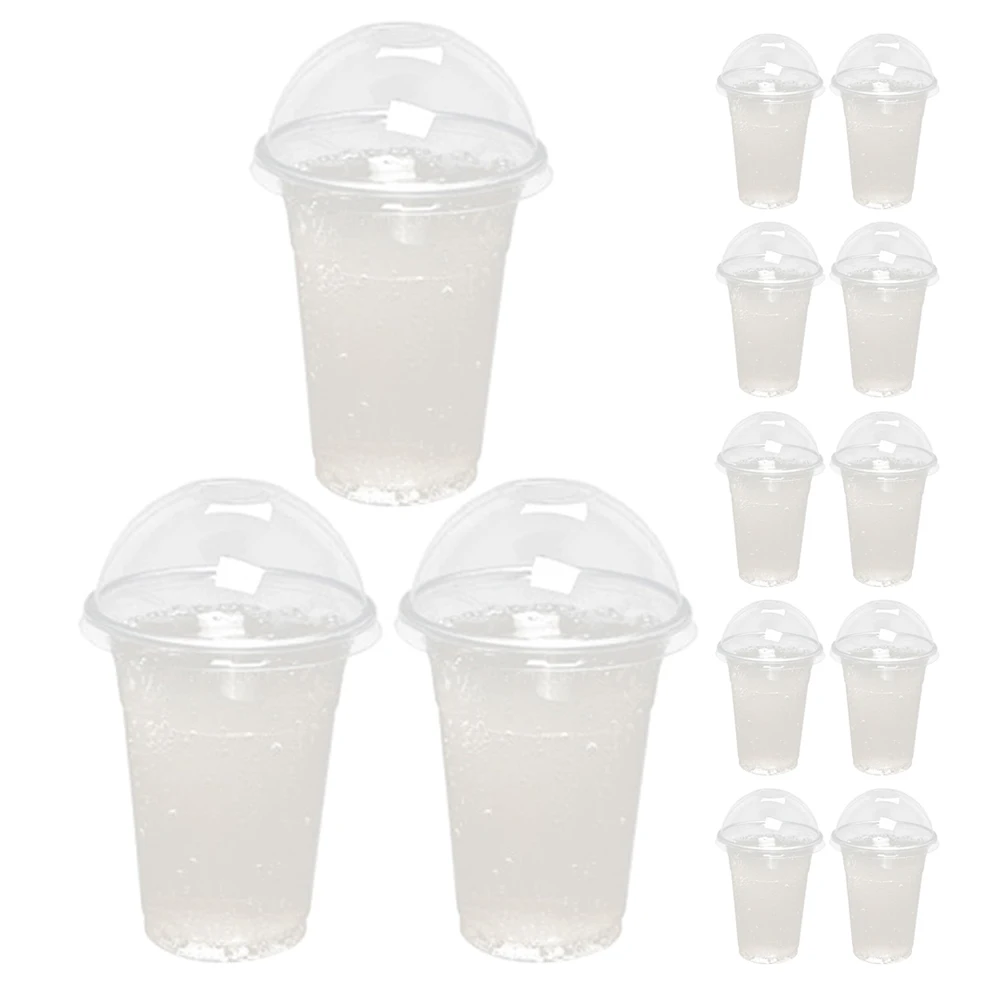 

20 Pcs Disposable Drink Juice Cups Clear Plastic Dome Lids for Cold Beverages Fruit Party Dessert Containers Iced Coffee