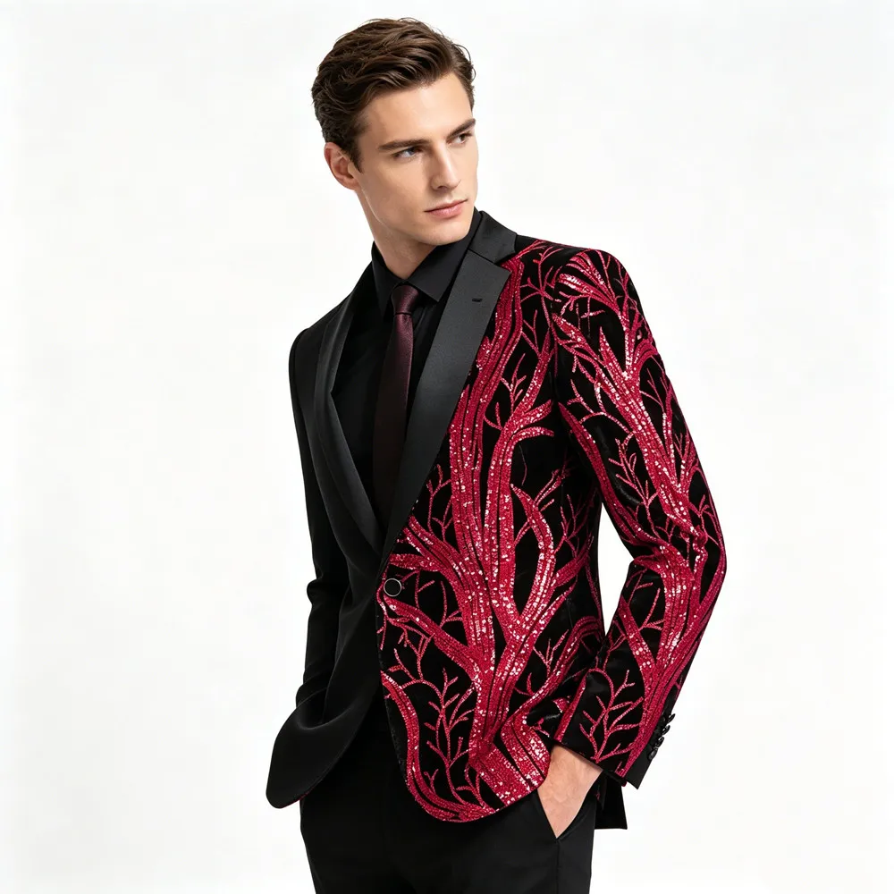 

Men's Sequins Blazers Trendy Banquet Wedding Party Suit Jackets Stylish Shiny Male Singer Host Celebrate Stage Show Tuxedo Coat