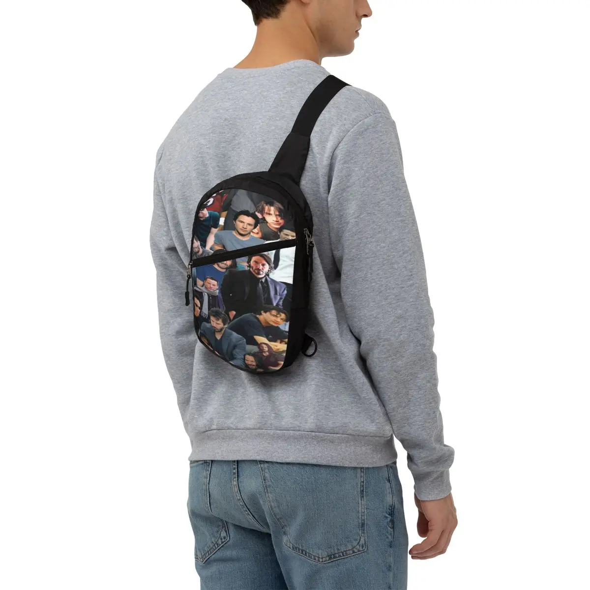 Fashion Keanu Reeves Photo Collage Sling Crossbody Backpack Men Shoulder Chest Bag for Hiking