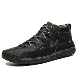 New large-sized 100% cowhide men's boots Fashionable casual thick-soled breathable Men's leather shoes Outdoor sports Chelsea