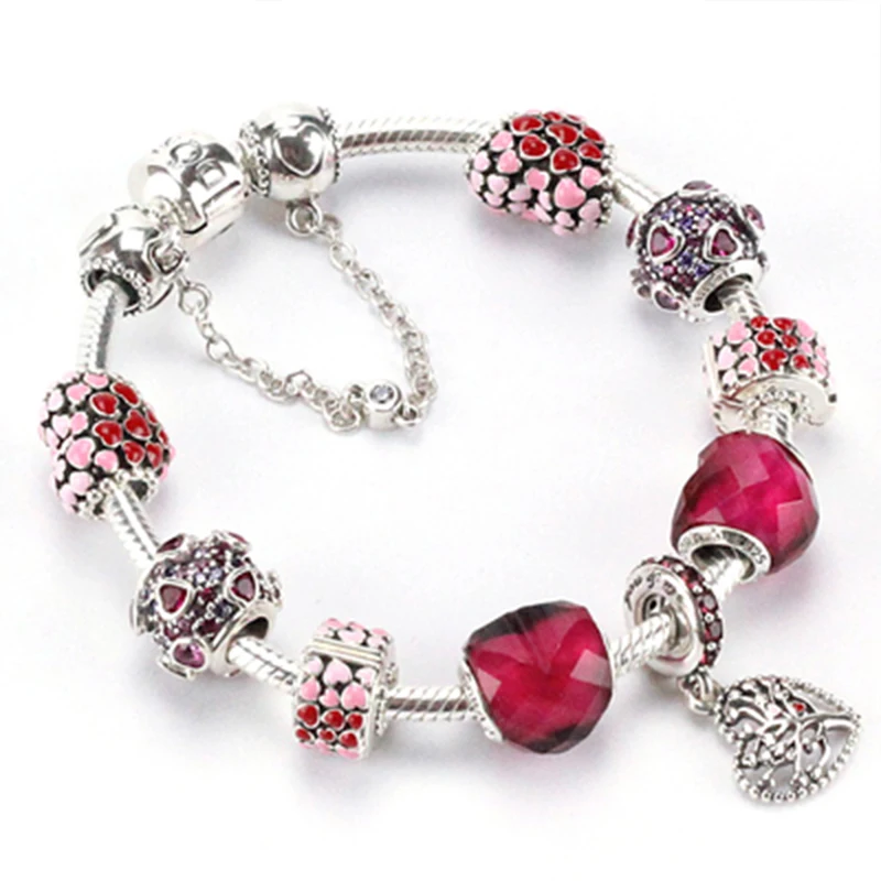 

NEW 925 Sterling Silver Snake Chain Bracelets Fit Original Charms Disney Stitch Heart Clasp Bangle Jewelry Gift for Women Girls