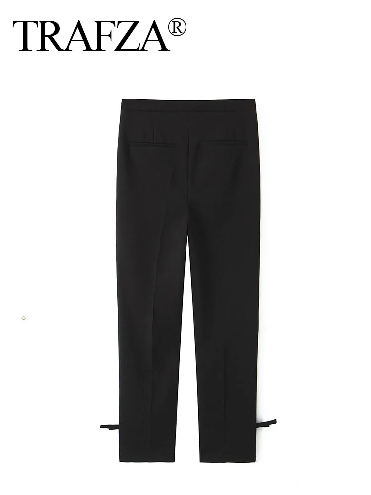 TRAFZA-Pantalon Crayon Long pour Femme, Poches Décoratives, Fermeture Éclair, Taille Haute, Ourlet Nministériels d Décoré, FJF, Streetwear Féminin, Été 2024