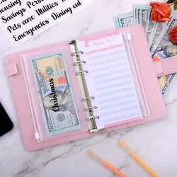 A6 Budget Binders Planner Pink 6 Hole 8 Zipper Envelopes 2 Stickers in One NoteBook Wallet For Save Money Organizer