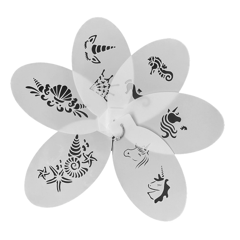 6PCS Stencils for Body Painting Face Unicorn Hippocampus Shell DIY Makeup Stamps Temporary Tattoos Reusable Stencils Plastics