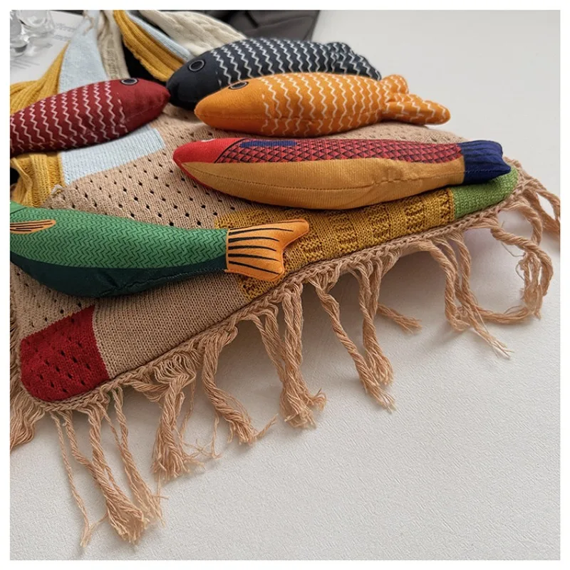 Patchwork casual sacos de ombro tecido oco para fora peixe sacos femininos 2025 venda quente grande capacidade versátil bolsas femininas