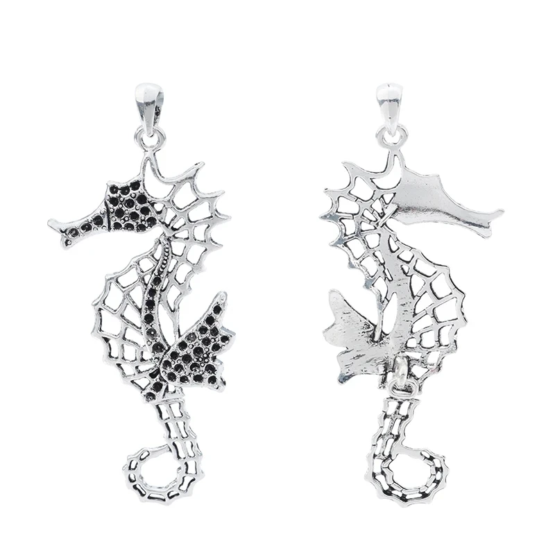 ZXZ 2pcs Tibetan Silver Large Seahorse Hippocampus with Imitation Stone Charms Pendants for Necklace Jewelry Making