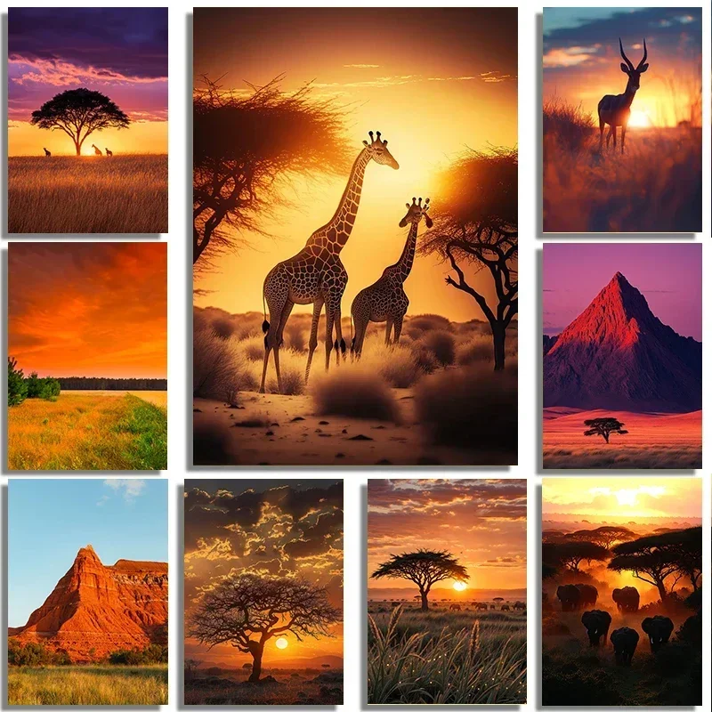 Schöne afrikanische Graslanden, Gobi Hills, natürliche Landschaften, Kunstposter, Leinwanddruck, Wohnzimmer, Sofa, Hintergrund, Wanddekoration