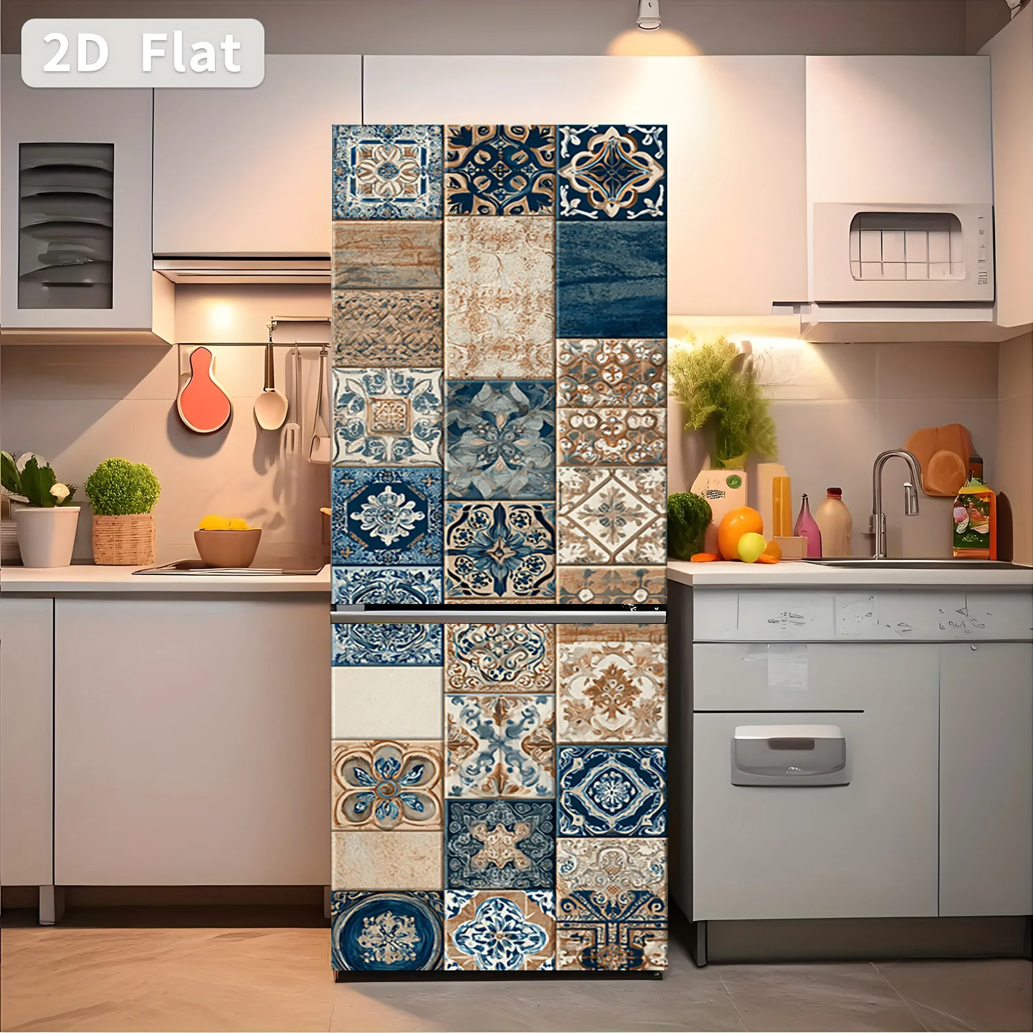of 2D Flat Printed Refrigerator Sticker, Measuring, Featuring a Vintage Tile Puzzle Design. It'S a Self-Adhesive Wall Decorati