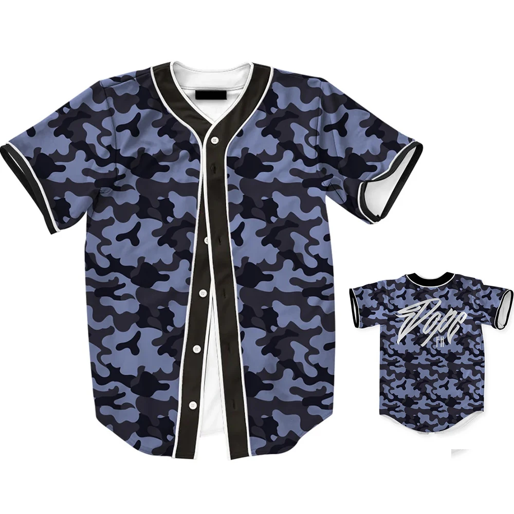 Beach Volleyball Game Breathable Baseball Shirt Camouflage Print Hawaiian Vacation Style Short Sleeved Top MB27