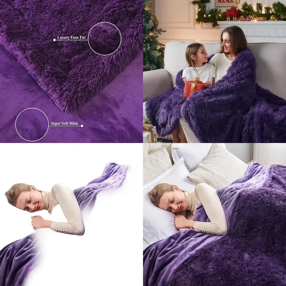 

Роскошное фиолетовое пушистое одеяло размера Queen Size, плюшевый и уютный плед для дивана, кушетки, кровати (90x90)