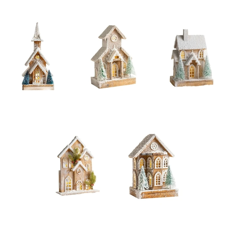 Beleuchtetes Miniatur-Schneehaus-Ornament mit weichem Licht zur Regalpräsentation, 3 x – Detail 1