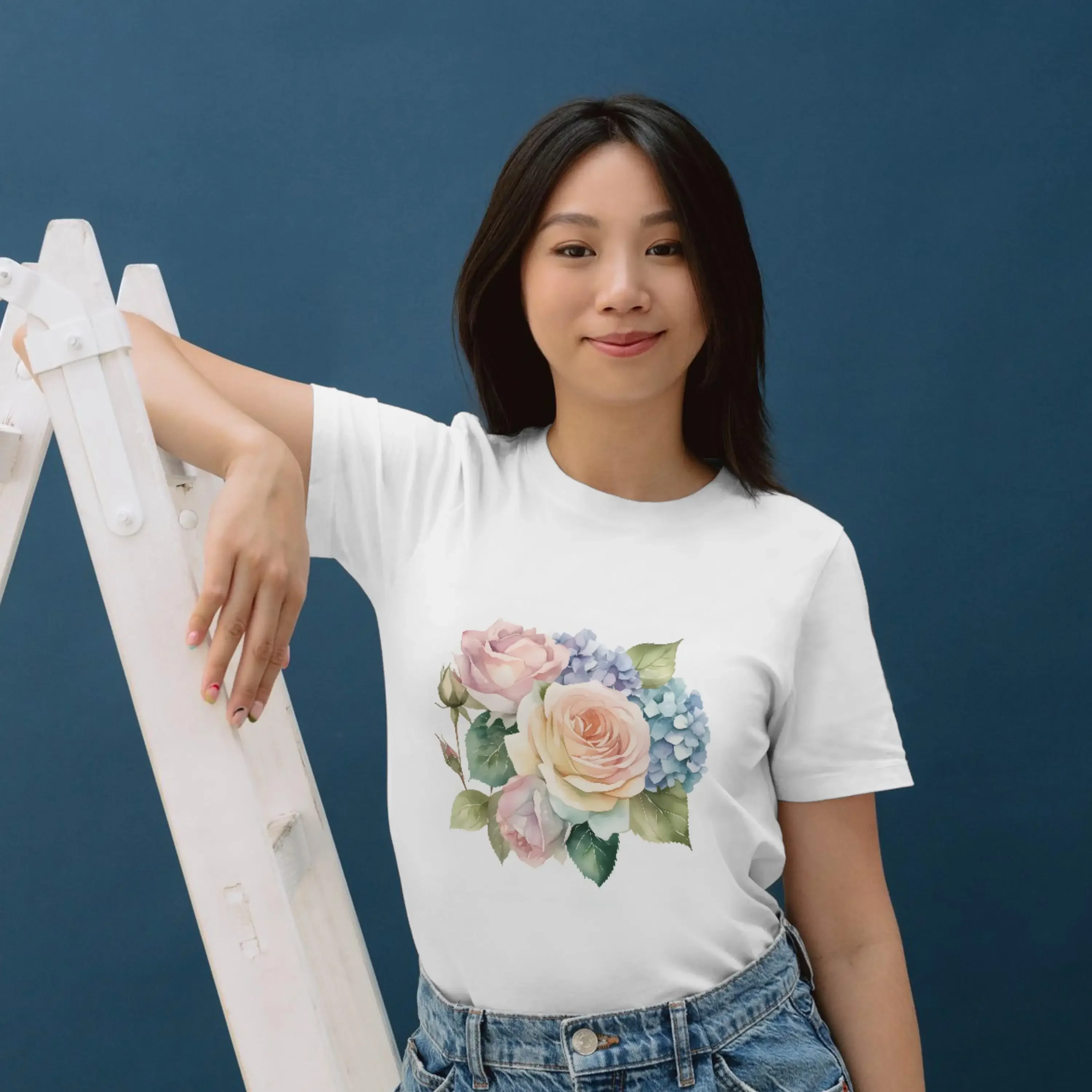 Watercolor Roses and Hydrangea Floral Design Digital Download for Apparel Home Decor Accessories T shirt