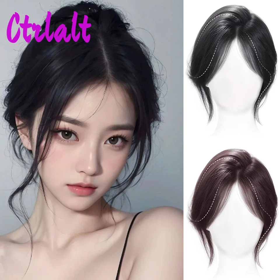 Clip in Bangs Human Hair Thick Korean style Natural Black Brown Hair Bangs with Temples Clip on Fringe Hairpieces For Girls