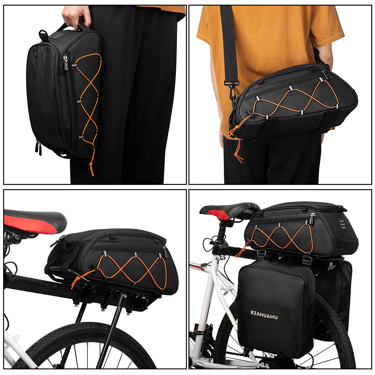 3 in 1 Bike Rack Bag Trunk Bag Waterproof Bicycle Rear Seat Bag Cooler Bag with 2 Side Hanging Bags Cycling Cargo Luggage Bag