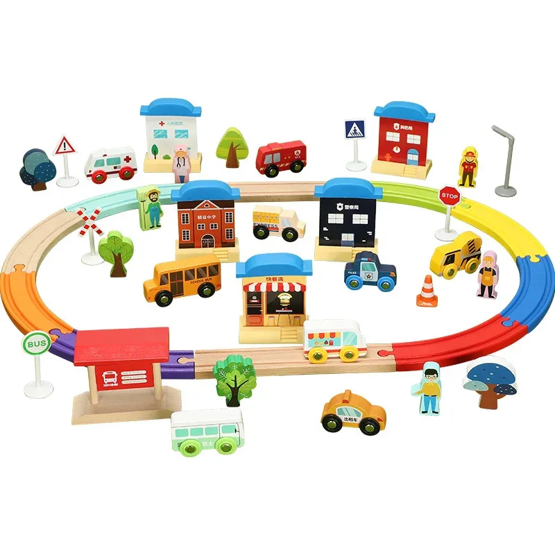 

TOPMAYA Diy Wooden Train Track Set Compatible With All Major Brands Of Railway Toys Road Accessories Assembled Toys For Kids Gif