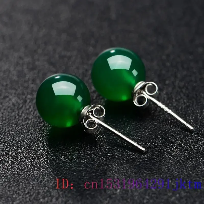 Jade Bead Earrings Vintage 925 Silver Gemstone Luxury Energy Ear Studs Carved Chinese Talismans Natural Gift Charms Green