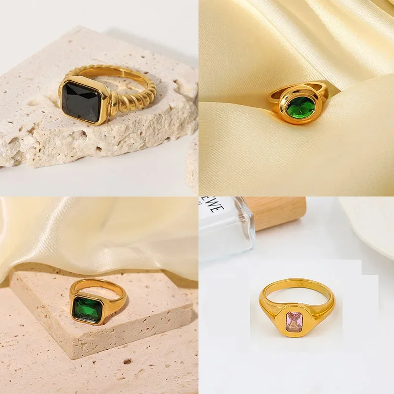 

2024 New Fashion and Retro Simple 18k Waterproof Zircon Ring