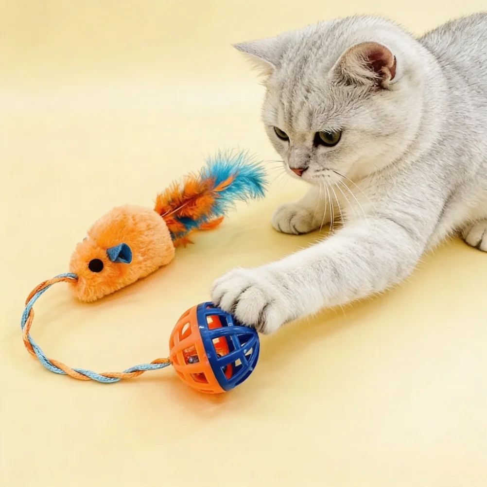 

1pc Cat Toys, Plush Mouse Toy Balls, Plastic Bells, Squeaky Toys, Cat Supplies, Pet Interactive Toys, Pet Products, Pet Toys