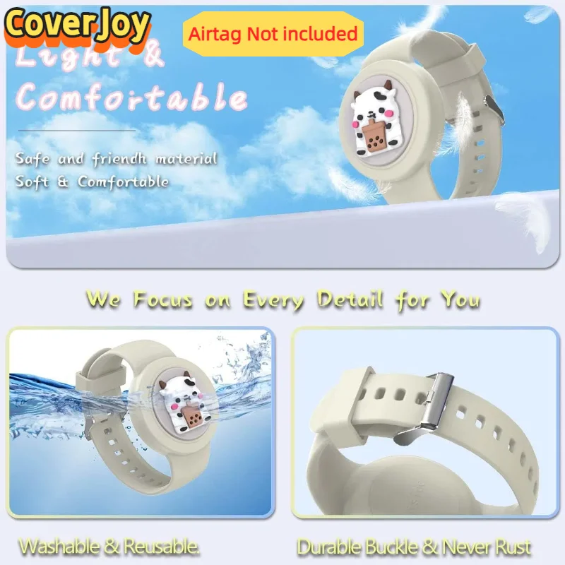 CoverJoy untuk Tali AirTag Gelang Silikon Tahan Lama Model Jam Tangan yang Dapat Disesuaikan Anti Hilang Pelindung Keselamatan Tempat Penyimpanan