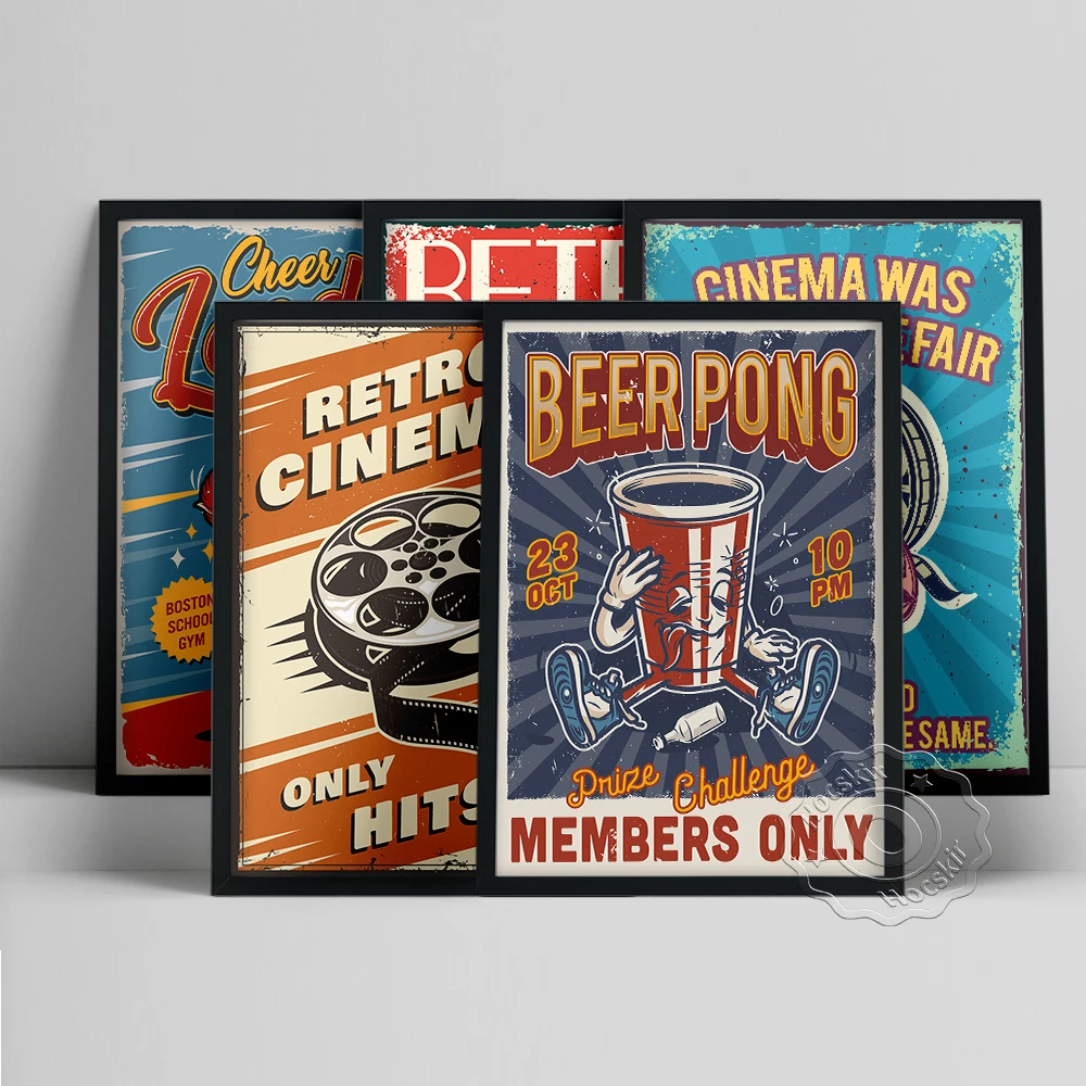 Retro Film Festival Collection Exhibition Poster Projector Popcorn Art Prints Movie Theater Cinema Wall Picture Room Home Decor