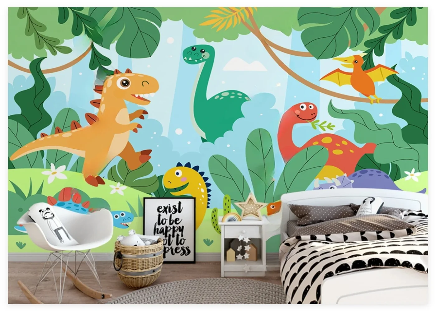 Custom size mural painted forest small dinosaur simple children's room bedroom background wall home decoration 3d wallpaper