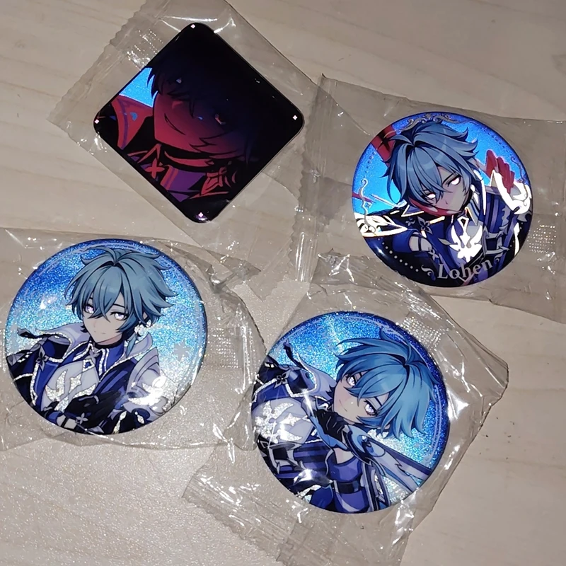 4Pcs/Pack Lohen Double Flash Reflective Badge Cute Tinplate Pin Button Anime Merch Itabag Decor Present Collectible