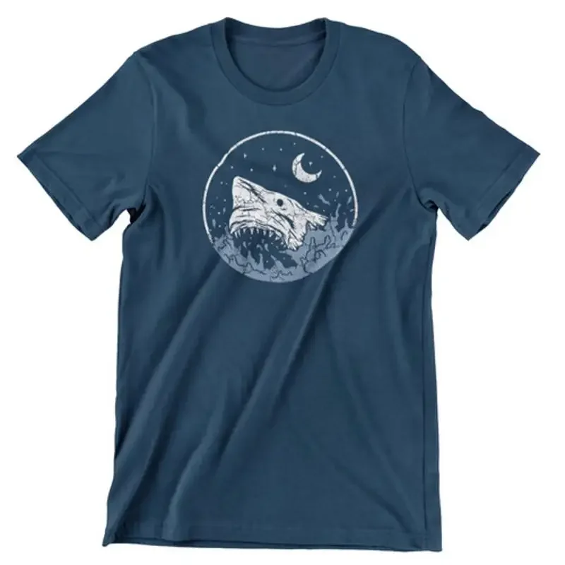 Shark In The Moonlight T Shirt Navy Blue