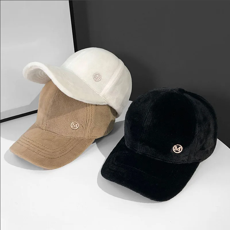 New Fashion Baseball Cap Blended Cap Brand Female Autumn and Winter All Match Plush Hat Suitable for Face Big Baseball Caps