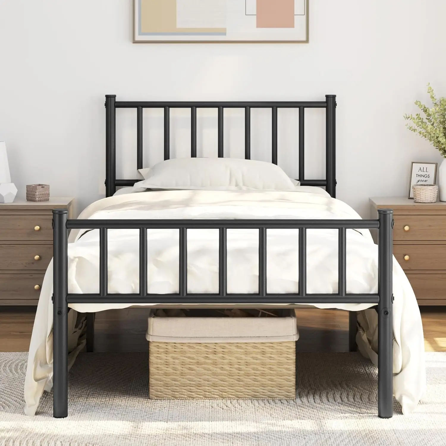 

Twin Bed Frame with Spindle Headboard & Footboard, No Box Spring Needed, 14 Inch Underbed Storage, Easy Setup, Black