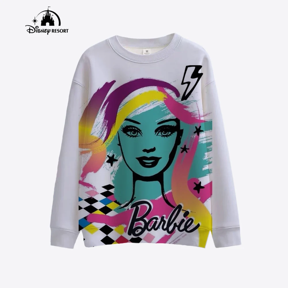 Sweat à capuche de sport imprimé princesse Barbie pour femmes col rond à la mode Street Leisure Jogging Vêtements haut pour femmes S-3XL