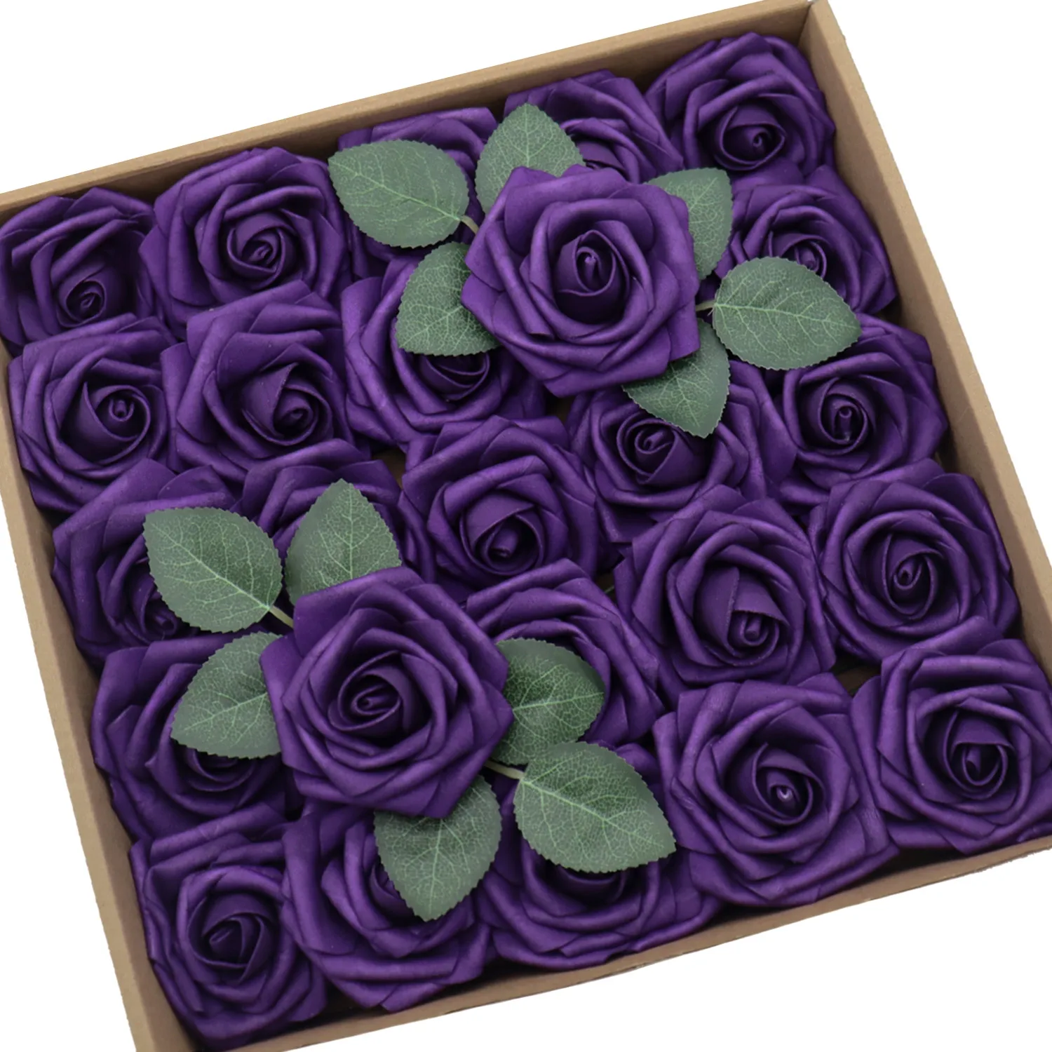 D-Seven Artificial Flowers 25/50pcs Dark Purple Roses with Stem for DIY Wedding Centerpieces Bouquets Arrangements Flower Decor