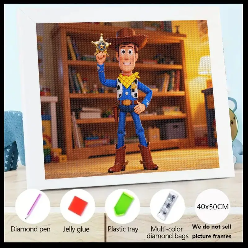 1PC Woody Toy Story Kit di pittura diamante 5D, trapano completo personaggio dello sceriffo dei cartoni animati Set di arte diamante per bambini e adulti, rotondo fai da te D