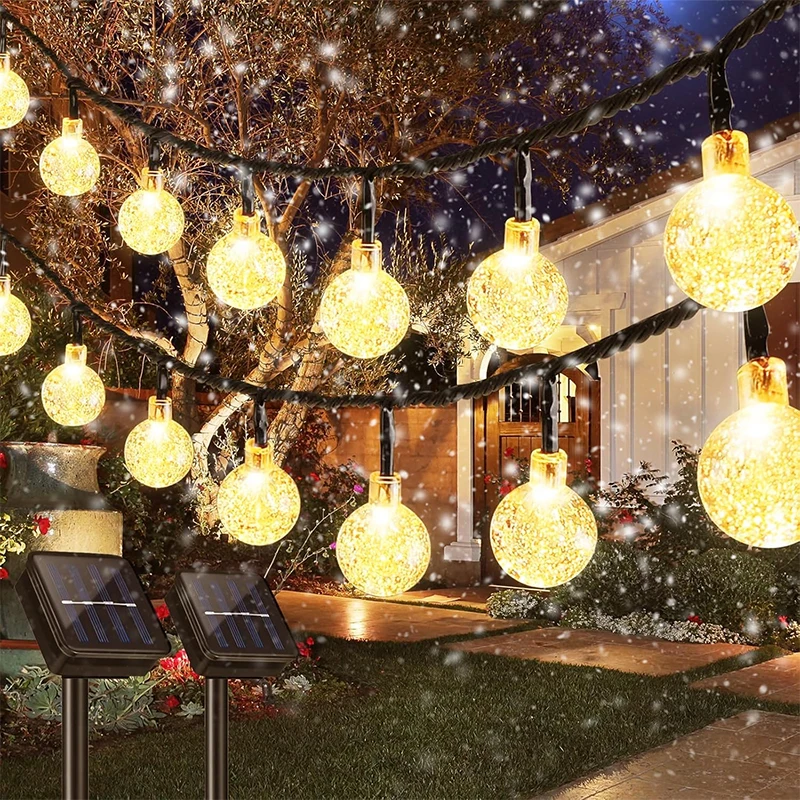 Guirnaldas de luces alimentadas por energía Solar, guirnalda navideña de luces de hadas de cristal para exteriores, 8 modos, luz impermeable para Patio, decoración de fiesta en el jardín