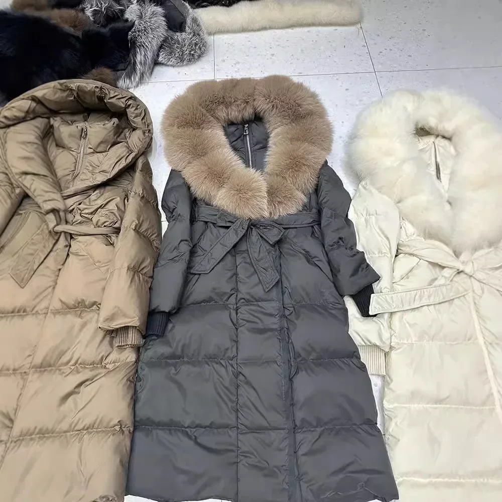 المرأة ملابس خارجية التخسيس صدرية بطول الركبة معطف مقنع سميكة طويلة الثعلب الفراء طوق أسفل سترة الشتاء نمط جديد #3