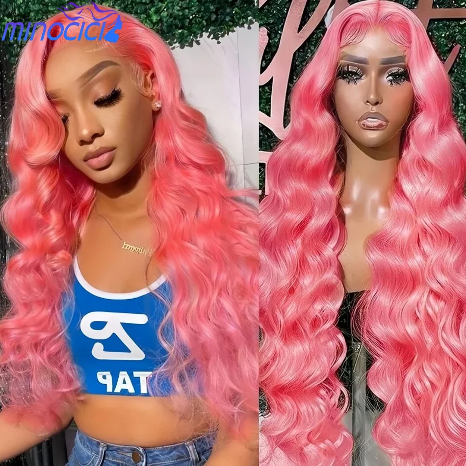 

Розовый парик с волнистыми прядями из натуральных волос, 13x6 HD кружевной фронтальный парик, 100% натуральные волосы, плотность 250, окрашенный, предварительно прорезанный, бразильские парики из натуральных волос