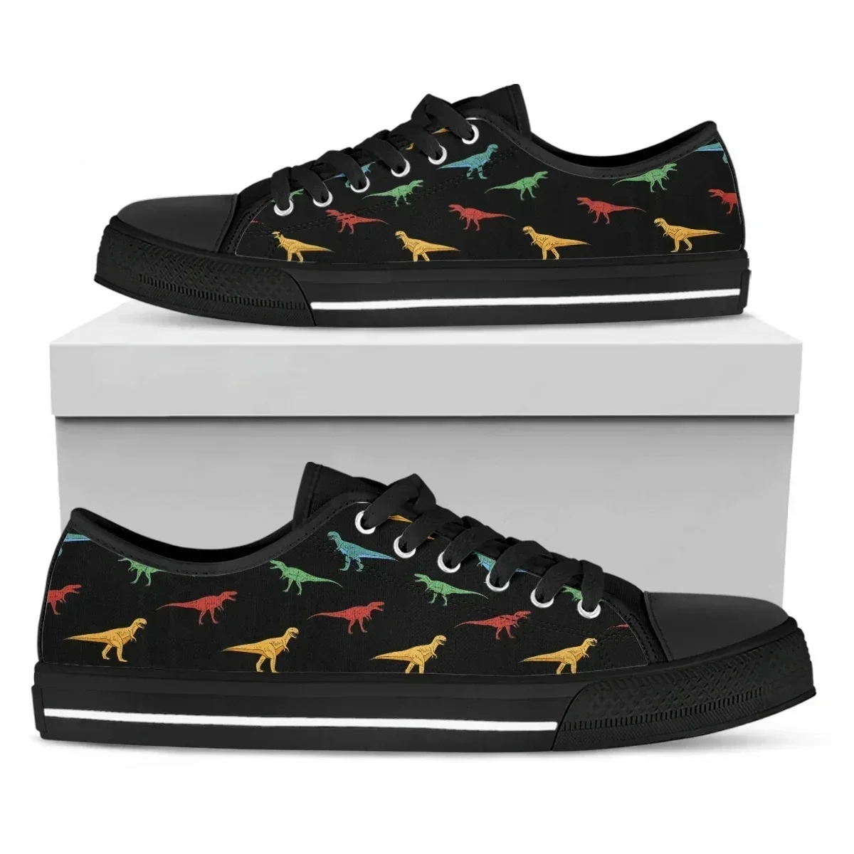 Colorful Cartoon T-Rex Low Top High Quality Sneakers Mens Womens Teenager Canvas Sneaker Couple Shoes Custom Personalized Shoe