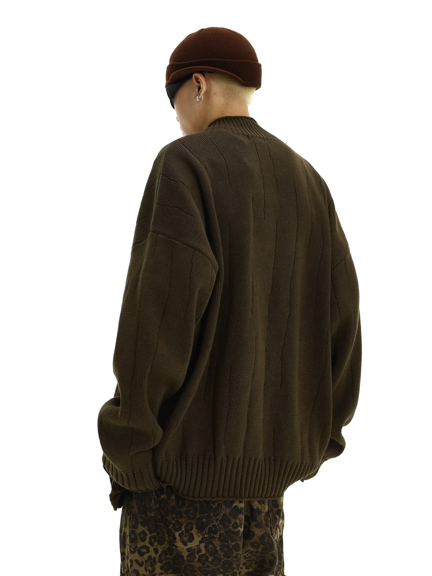 Retro Cardigan Sweater Men's Autumn and Winter Trendy Ins Loose Knit Cardigan Casual Jacket