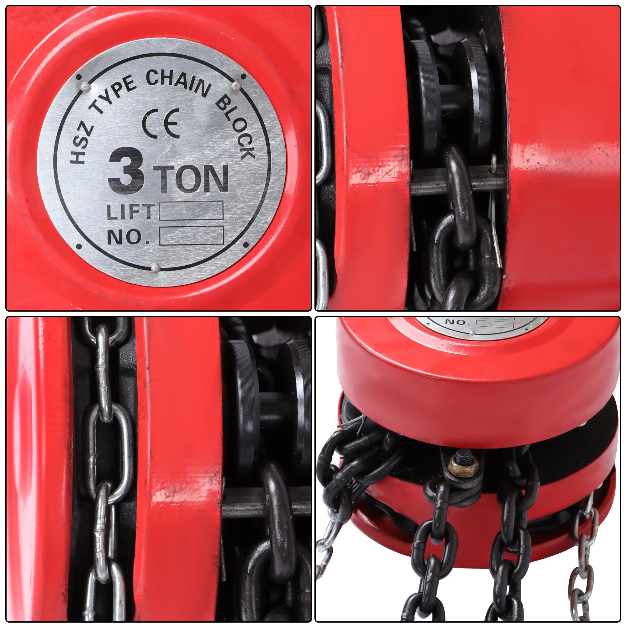 6600 lbs /3 Ton Capacity Chain Block Hand Chain Hoist, 10ft/3m Lift Manual Hand Chain Block Red