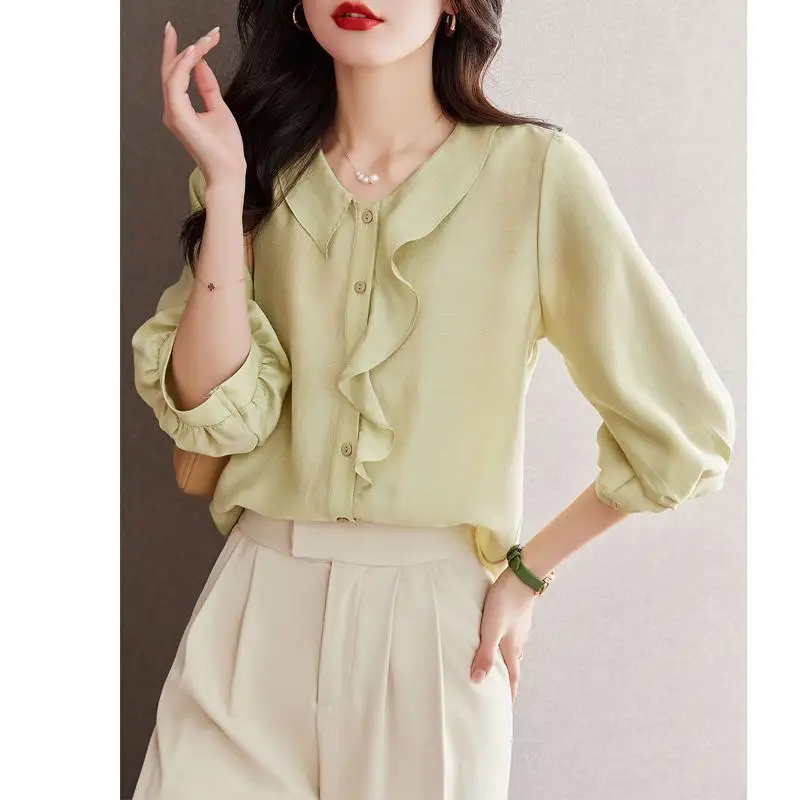 2025 New Temperament Shirt Loose Top Shirt Design Niche Chiffon Shirt Women's Clothing