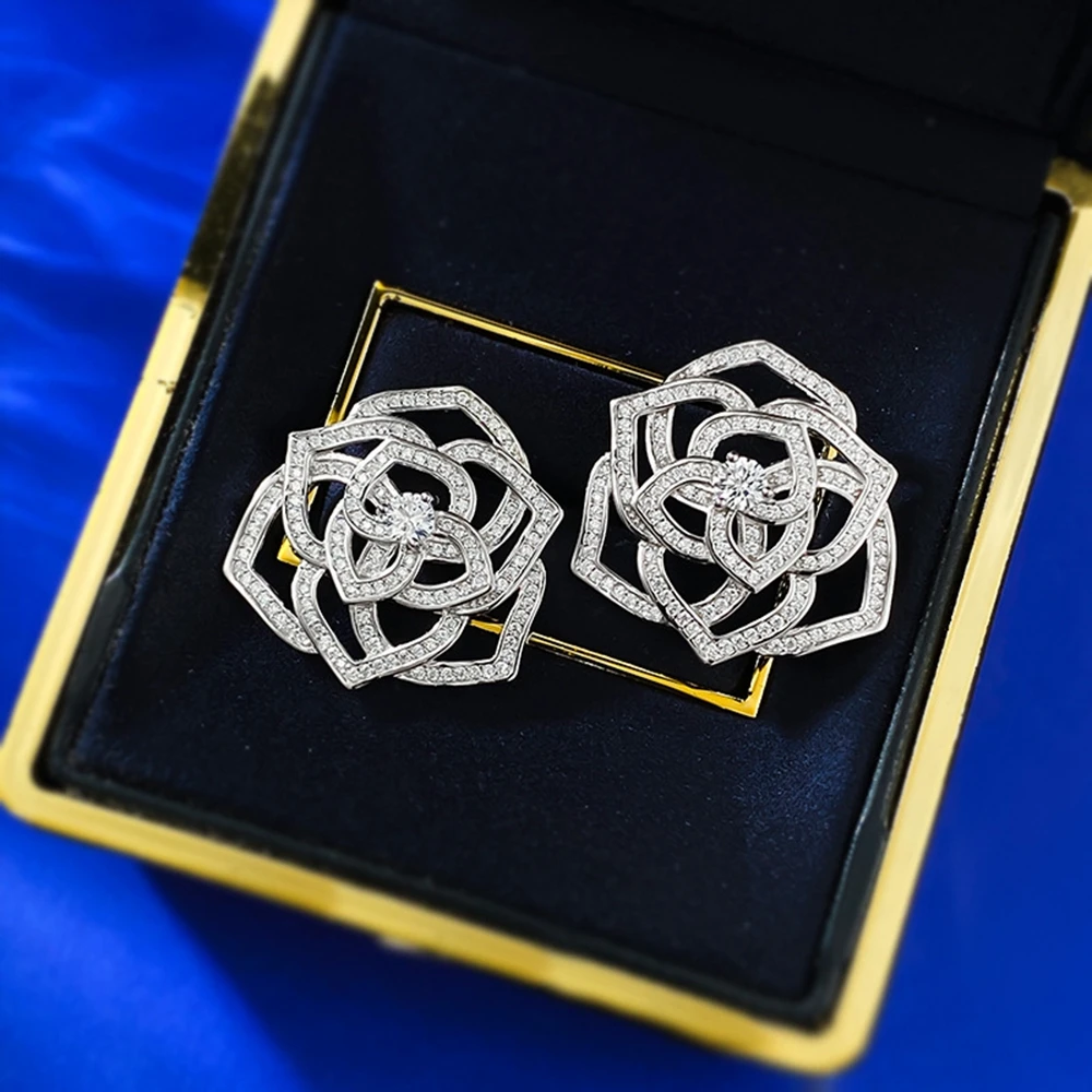 Imagem -05 - Wong Rain-rose Flower Gemstone Ear Studs para Mulheres 100 925 Sterling Silver Lab Sapphire Fine Jewelry