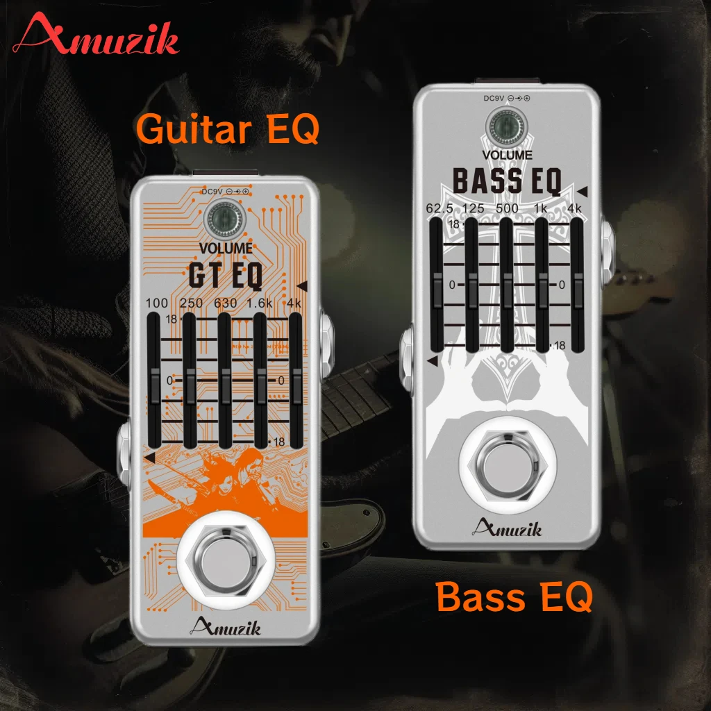 Amuzik Electric Guitar EQ Pedal Bass Equalizer Effects Pedal 5 Band Graphic Master Level Controller ±18dB Mini Size Drop Ship