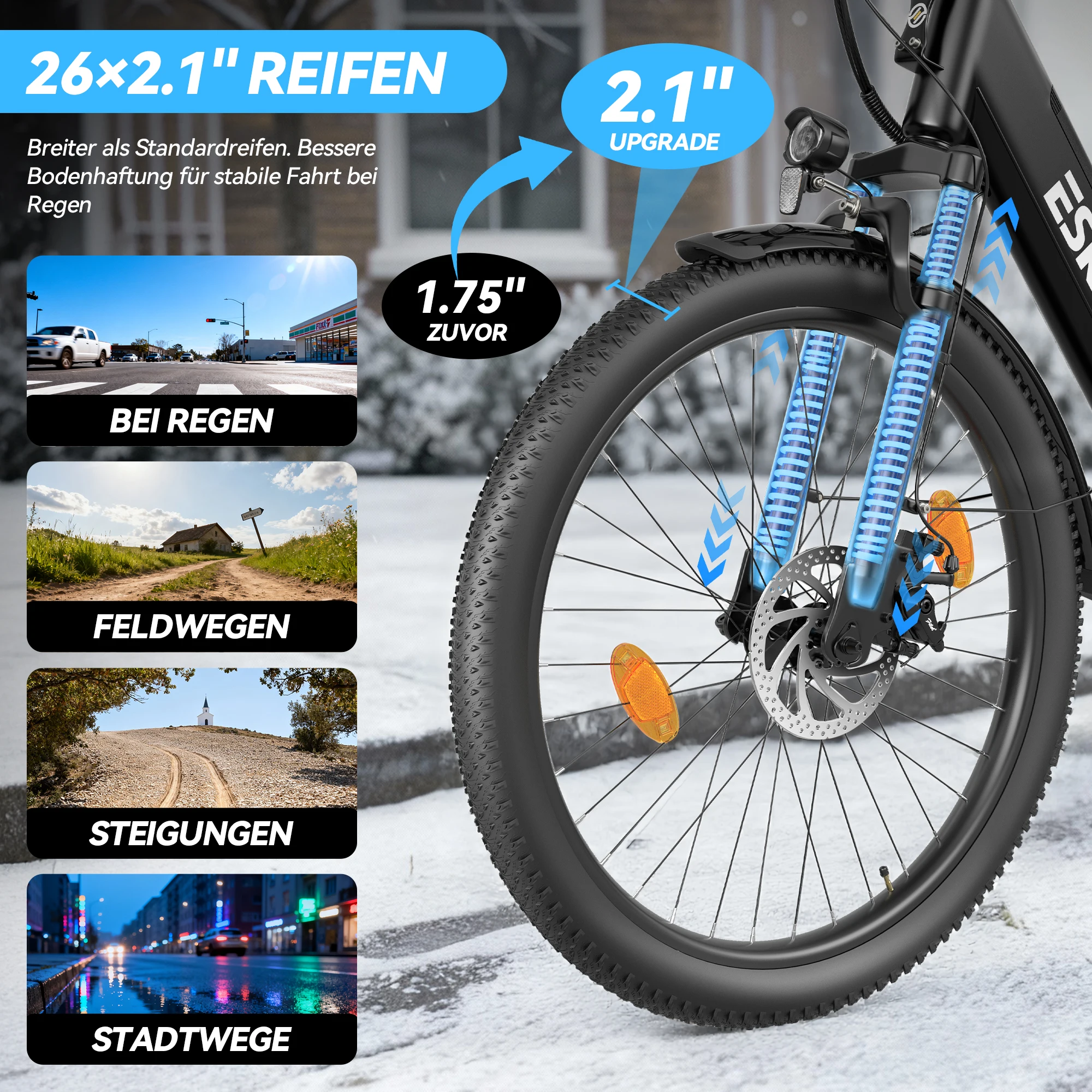ESKUTE C100 PLUS Elektrofahrrad für Erwachsene, 250 W, E-City-Elektrofahrrad, Urban Commuter, 36 V, 13 Ah, Batterie, 26-Zoll-Reifen, E-Bike – Detail 5