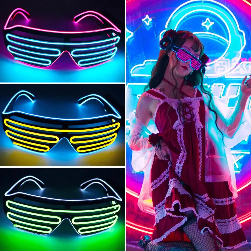 Light Up Neon Rave Glasses Flashing Shutter Glasses El Wire LED Sunglasses Glowing DJ Costumes Music Festival Party Eyewear