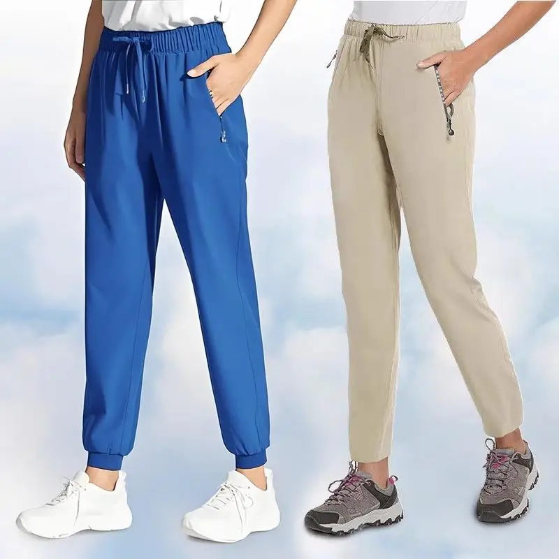 

Спортивные брюки из ледяного шелка для мужчин и женщин, эластичные нейлоновые брюки большого размера с кондиционером, повседневные свободные брюки, прямая молния, украшенная