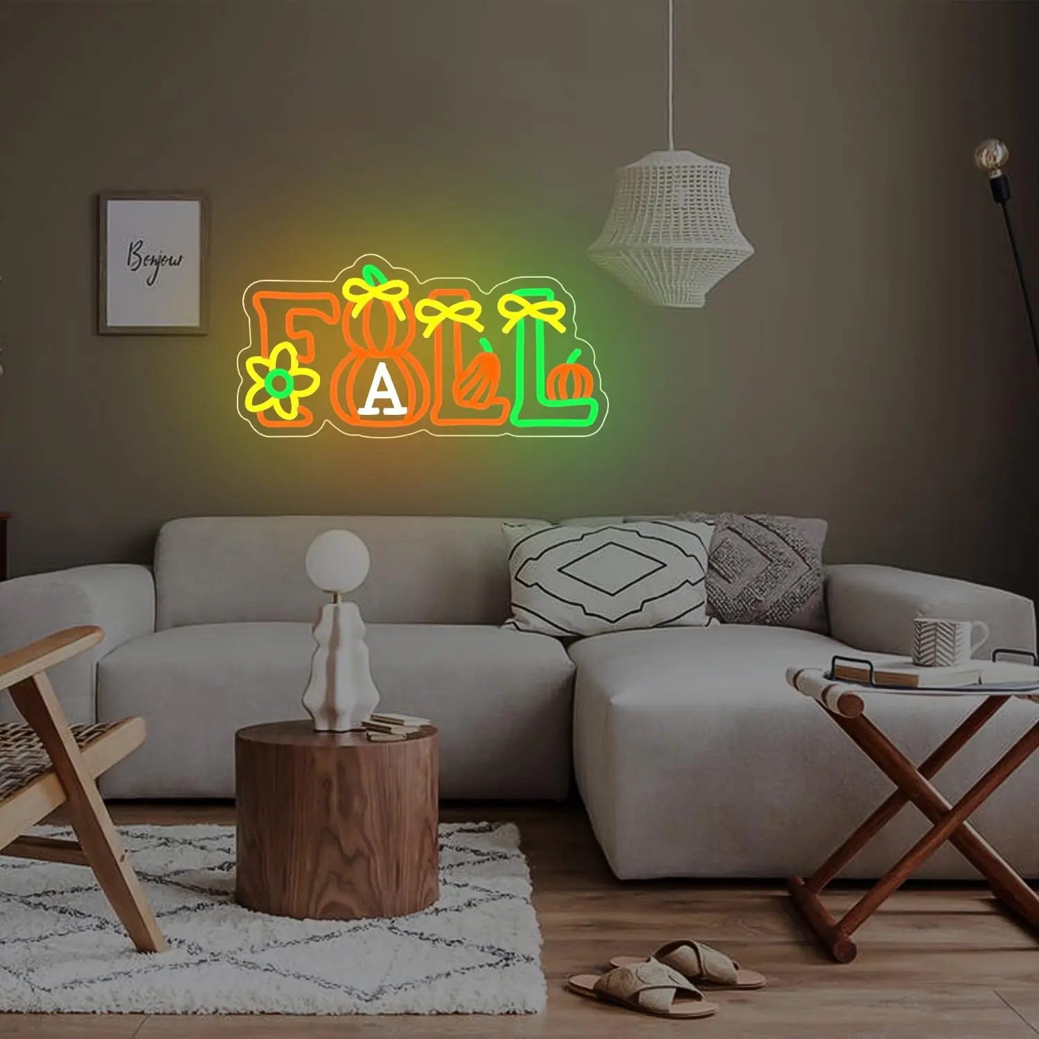 مرحبا سقوط LED النيون تسجيل ل جدار ديكور عكس الضوء التبديل ل USB الطاقة اليقطين مابل ليف الحصاد موسم الخريف الديكور #6