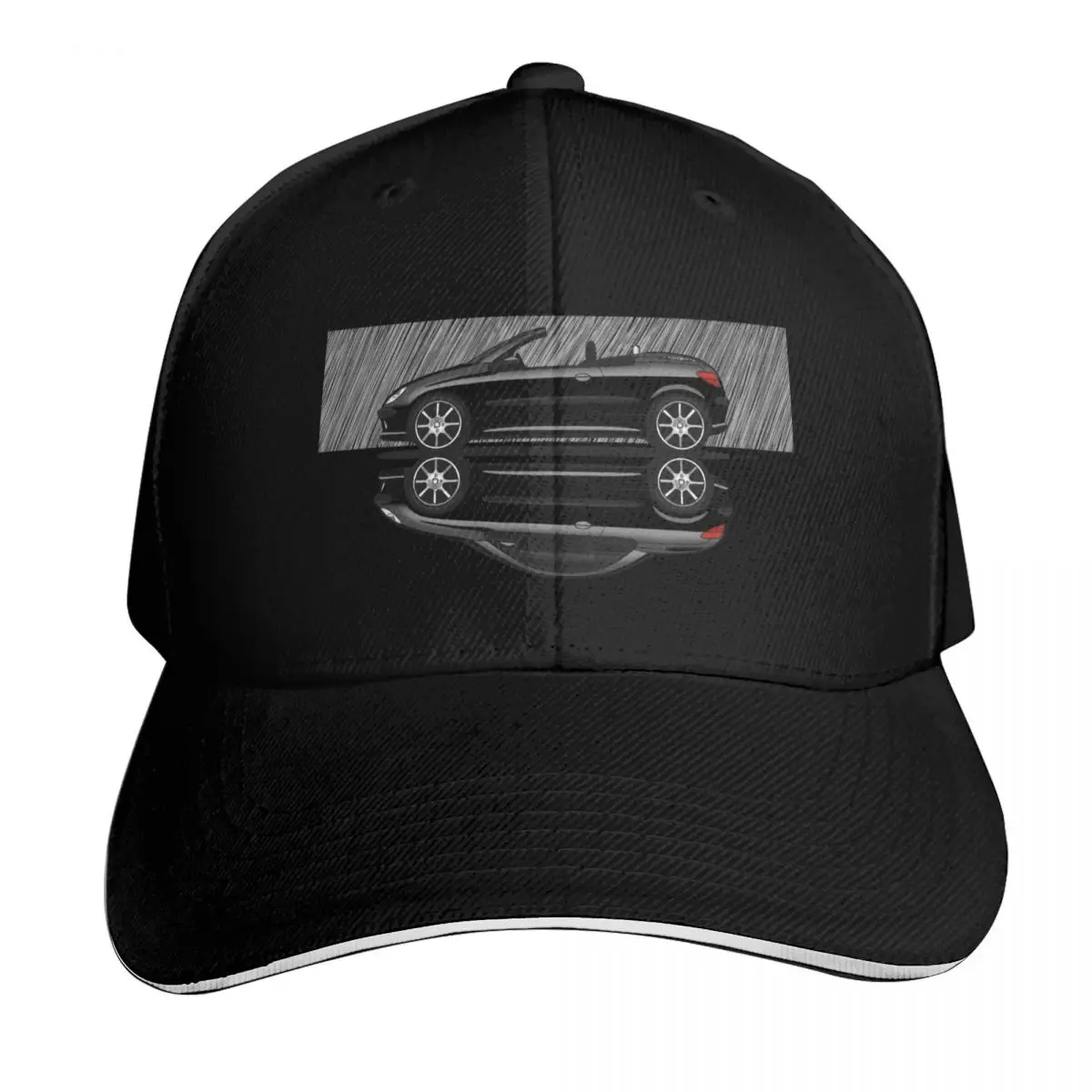 Pen drawing of the iconic Coupé Cabrio Baseball Cap Low Profile Unstructured Unisex for Men Women Outdoor Golf Running Hiking